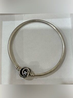Pandora 925 Ale Sterling Silver Floral Knot Bangle Bracelet with Cryst